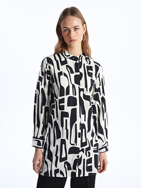 LCWAIKIKI Classic Grandad Collar Patterned Women's Shirt Tunic - S4CE12Z8-LQJ