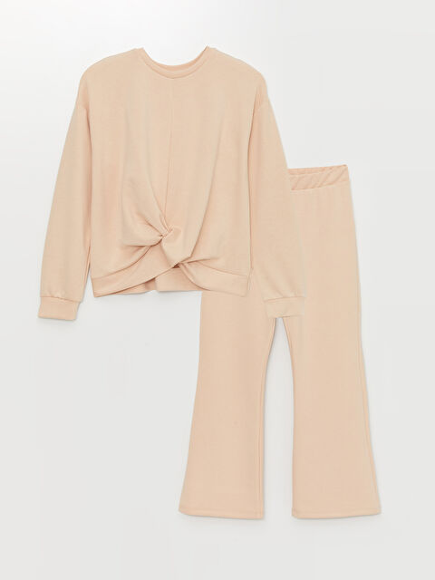 LCW Kids Crew Neck Long Sleeve Girls' Sweatshirt and Tights - S4CE26Z4-G3Y