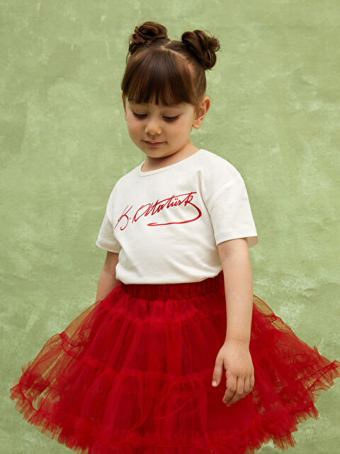 LCW Kids Bisiklet Yaka Atatürk Baskılı Kız Bebek Tişört - S4CE92Z1-R9J