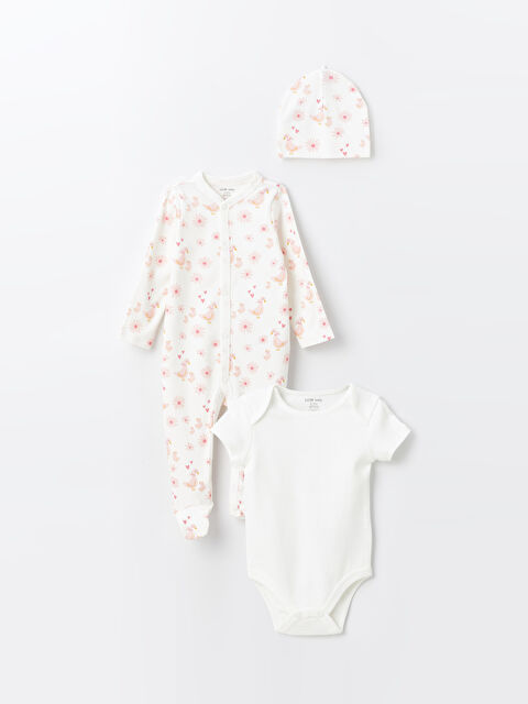 LCW baby طقم مستشفى للبنات الرضع مطبوع برقبة دائرية - عبوة من 3 قطع - S4CF21Z1-LRA