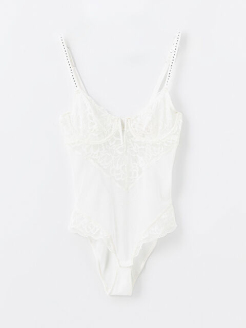 LCW DREAM V Yaka Taş Baskılı Askılı Bodysuit - S4CF78Z8-FDU