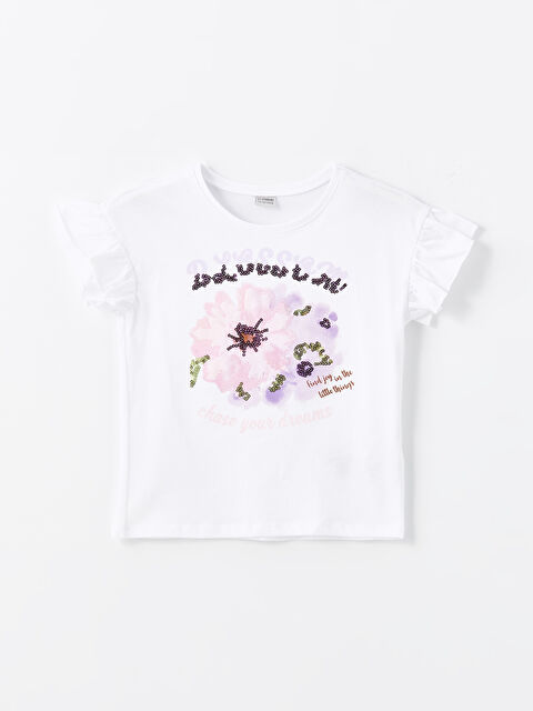 LCW Kids Bisiklet Yaka Baskılı Kısa Kollu Kız Çocuk Tişört - S4CH49Z4-Q6K