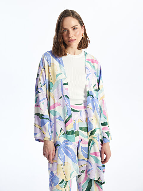 LCWAIKIKI Classic Şal Yaka Çiçekli Uzun Kollu Oversize Kadın Kimono - S4CH79Z8-LTM