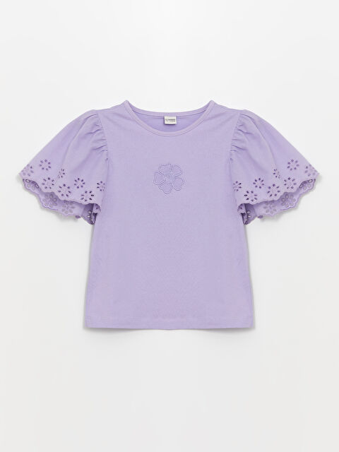 LCW Kids Bisiklet Yaka Nakışlı Kısa Kollu Kız Çocuk Tişört - S4CI26Z4-FKW