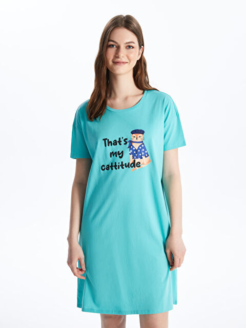 LCW DREAM Bisiklet Yaka Baskılı Kısa Kollu Kadın Gecelik - S4CK06Z8-FGG