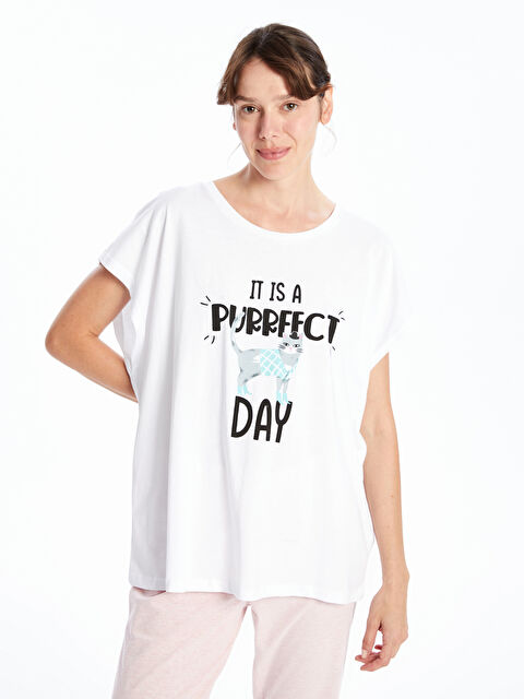 LCW DREAM Bisiklet Yaka Baskılı Kadın Pijama Üstü