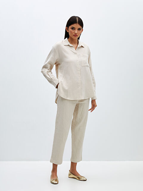 LCW Vision Beli Lastikli Rahat Kalıp Müslin Kadın Pantolon - S4CL54Z8-VBR