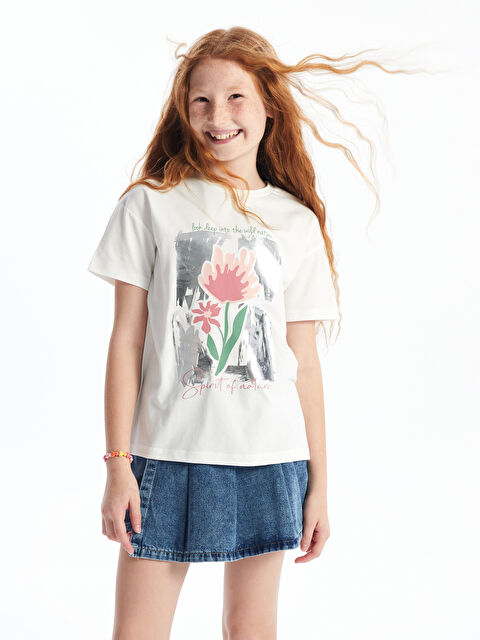 LCW Kids Crew Neck Printed Short Sleeve Girls' T-Shirt - S4CM85Z4-R9J