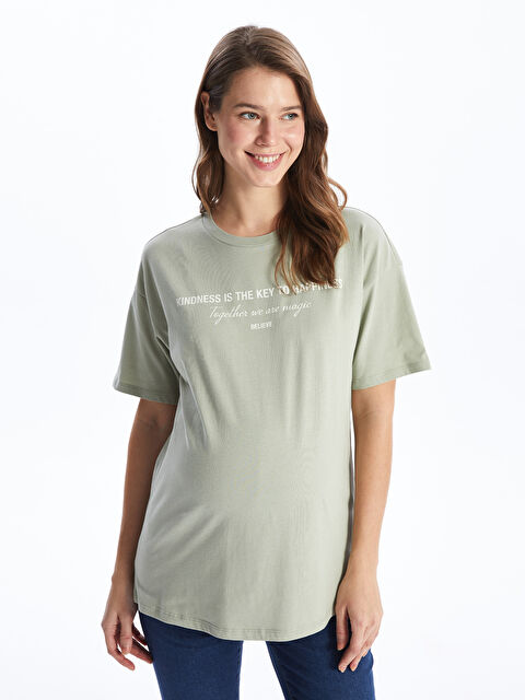 LCWAIKIKI Maternity Bisiklet Yaka Baskılı Kısa Kollu Oversize Hamile Tişört - S4CN12Z8-VKZ