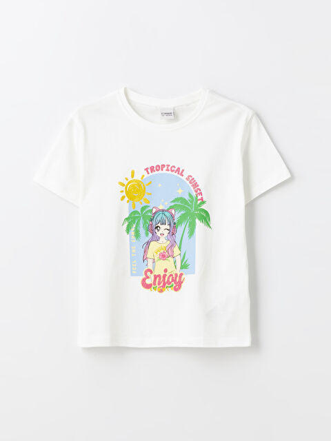 LCW Kids Crew Neck Printed Short Sleeve Girls' T-Shirt - S4CP25Z4-R9J