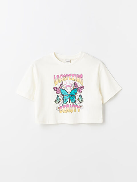 LCW Kids Crew Neck Printed Short Sleeve Girls' T-Shirt - S4CP32Z4-FDH