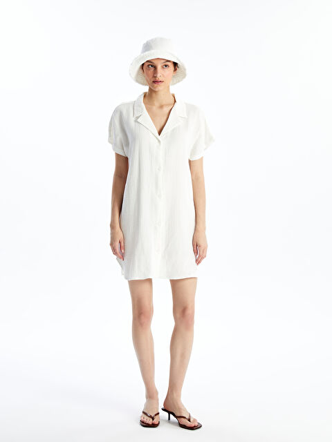 LCW DREAM Gömlek Yaka Düz Kısa Kollu Kadın Plaj Elbisesi - S4CQ74Z8-FFB