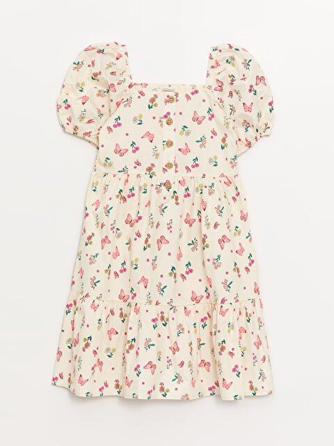 LCW Kids Kare Yaka Çiçekli Kısa Kollu Kız Çocuk Elbise - S4CT83Z4-LRB