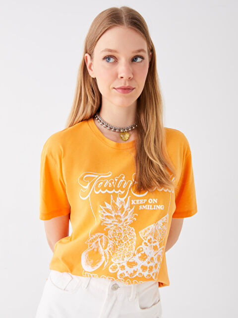 LCW ECO Crew Neck Printed Short Sleeve Women's T-Shirt - S4CU09Z8-FMA