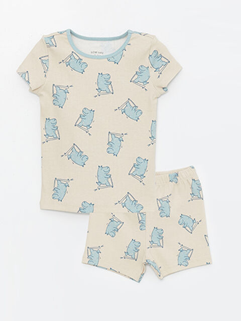 LCW baby Okrugli izrez Kratki rukav Štampano Komplet pidžame za Bebe dečake sa šortsom