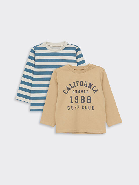 LCW Kids Bisiklet Yaka Uzun Kollu Erkek Bebek Tişört 2'li - S4CY87Z1-FJC