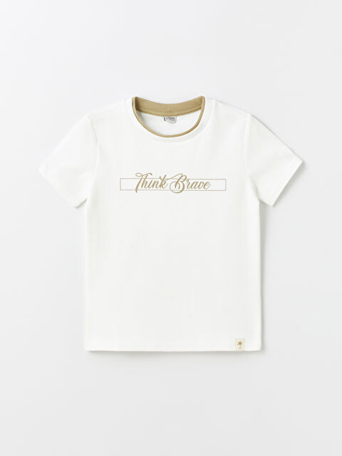 LCW Kids تیشێرت قۆڵ کورت چاپکراو یەخە خڕ بۆ کوڕان