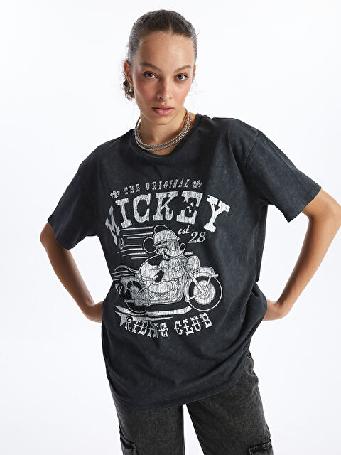 XSIDE Bisiklet Yaka Mickey Mouse Baskılı Kısa Kollu Kadın Tişört