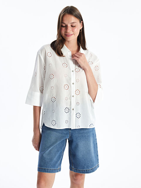 LCW Vision Kendinden Desenli Oversize Kadın Gömlek