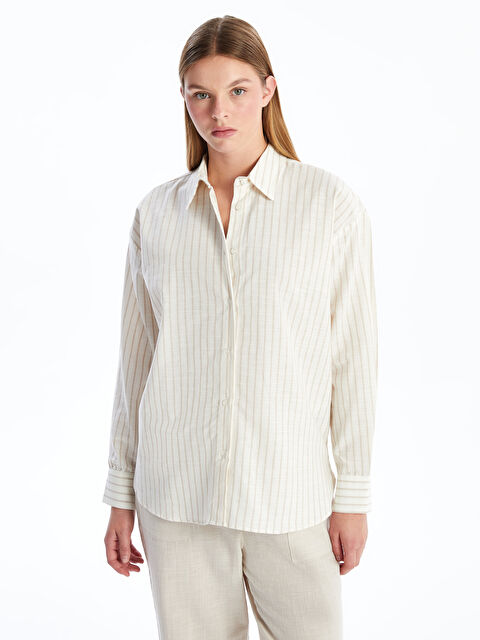 LCW Vision Çizgili Uzun Kollu Oversize Kadın Gömlek - S4DC06Z8-LE8
