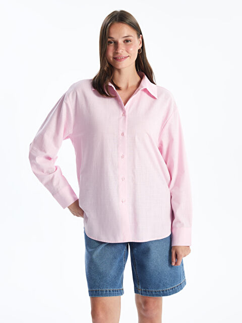 LCW Vision Düz Uzun Kollu Oversize Kadın Gömlek