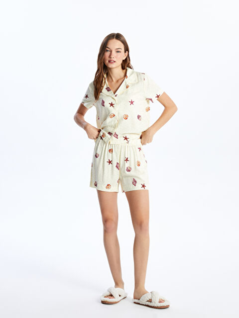 LCW ECO Gömlek Yaka Desenli Kadın Şortlu Pijama Takımı - S4DE61Z8-LRB