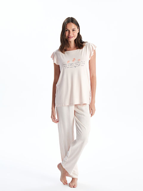 LCW DREAM Bisiklet Yaka Baskılı Kısa Kollu Kadın Pijama Takımı - S4DF83Z8-LT4