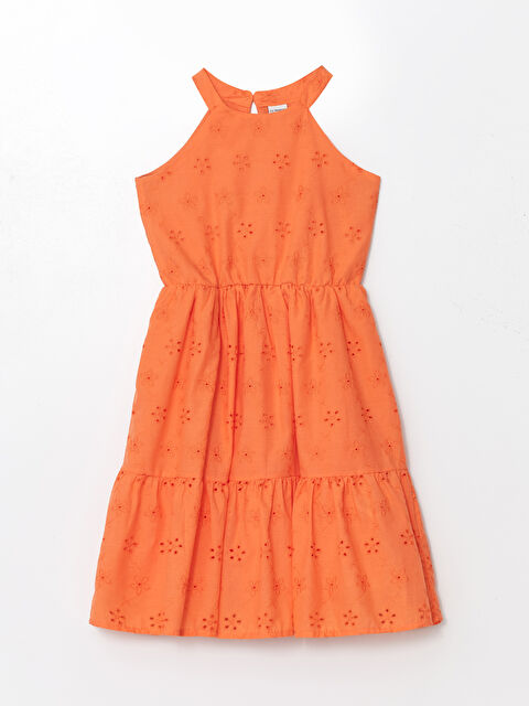 LCW Kids Halter Neck Broderie Detailed Girls' Dress - S4DF93Z4-GHP