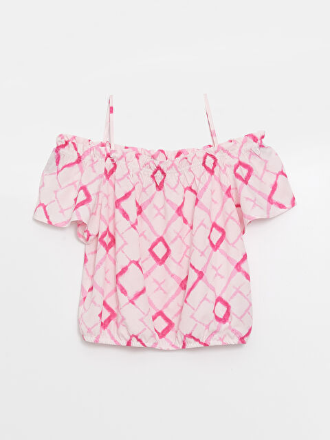 LCW Kids Slash Neck Patterned Girls' Crop Blouse - S4DG12Z4-LSZ