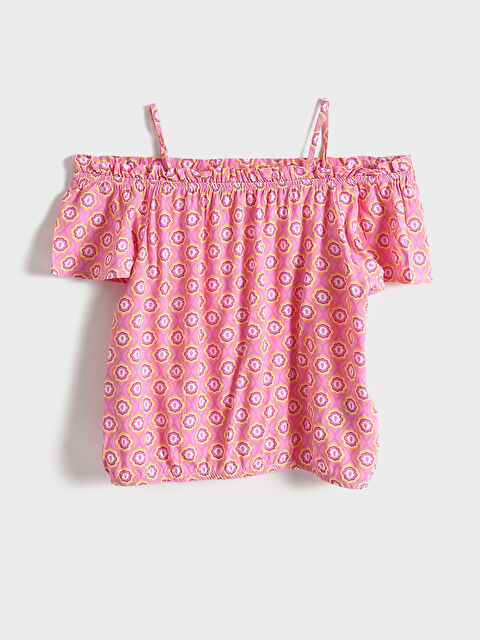 LCW Kids Slash Neck Patterned Girls' Crop Blouse - S4DG12Z4-LT4