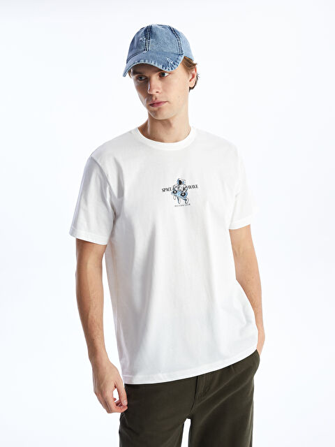 XSIDE تيشيرت للرجال برقبة دائرية وأكمام قصيرة مصنوع من قطن ممشط ومطبوع - S4DH38Z8-R9J