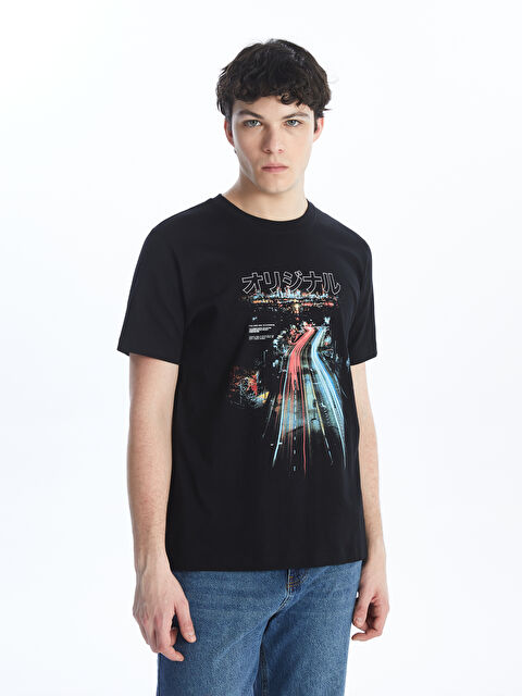 XSIDE Crew Neck Short Sleeve Printed Combed Cotton Men's T-shirt - S4DH41Z8-CVL