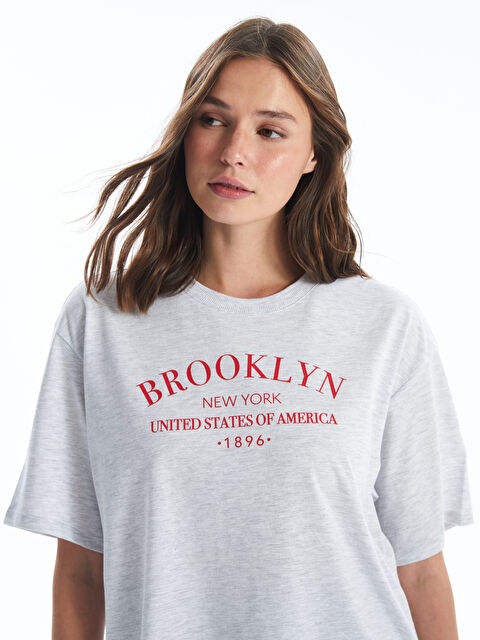 LCW Vision Crew Neck Printed Short Sleeve Oversize Women's T-Shirt - S4DJ47Z8-LAL