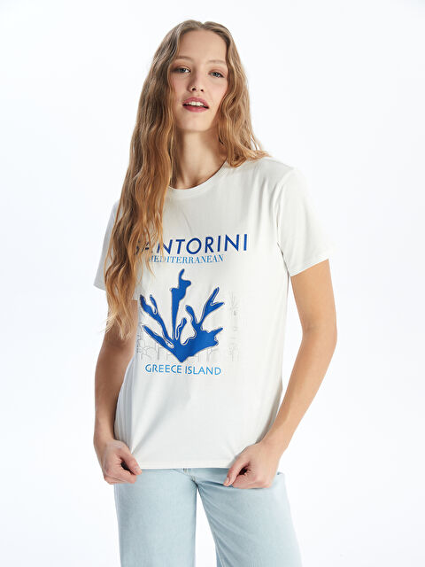 LCW Vision Crew Neck Printed Short Sleeve Women's T-Shirt - S4DJ63Z8-R9J