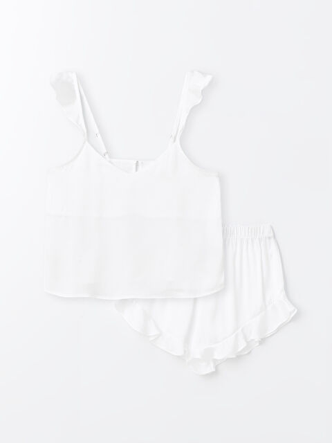 LCW DREAM V Yaka Askılı Saten Kadın Şortlu Pijama Takımı - S4DK42Z8-FDU
