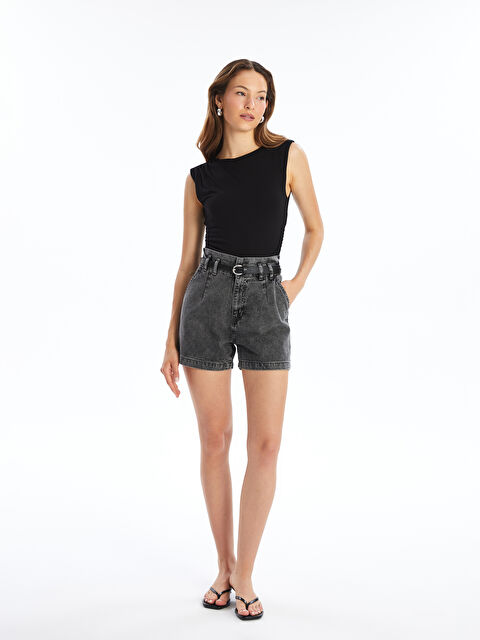 LCW Jeans Beli Kemerli Rahat Kalıp Kadın Jean Şort - S4DK60Z8-GRD