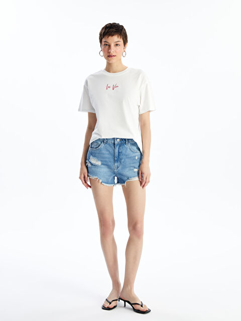 LCW Jeans Standart Fit Yırtık Detaylı Kadın Jean Şort - S4DK81Z8-311