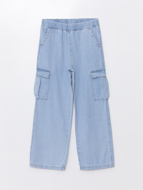 LCW Kids Beli Lastikli Wideleg Kız Çocuk Kargo Jean Pantolon - S4DL07Z4-311