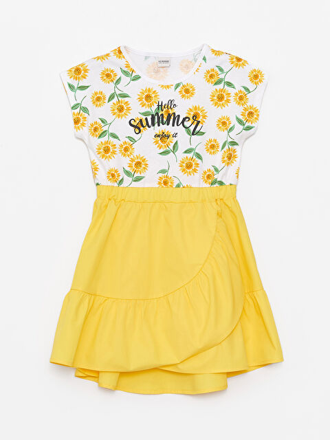 LCW Kids Bisiklet Yaka Baskılı Kız Çocuk Elbise - S4DL14Z4-LRA