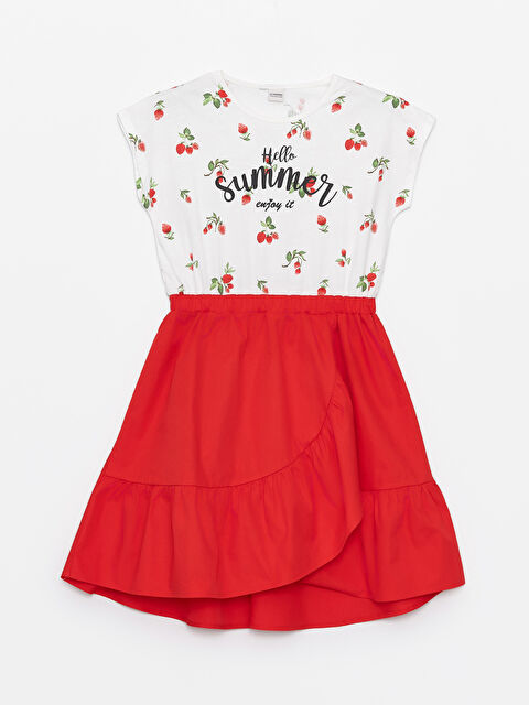 LCW Kids Bisiklet Yaka Baskılı Kız Çocuk Elbise - S4DL14Z4-LU7