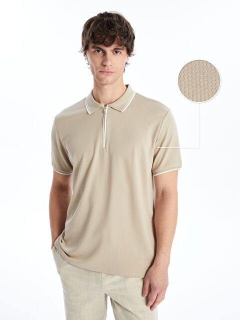 LCW Vision Тениска с Поло яка и Къс ръкав за Мъже с Текстура - S4DL40Z8-HZZ