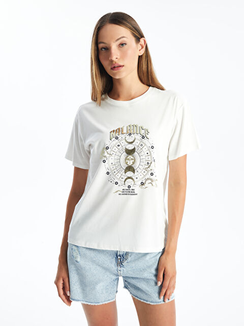 LCW Vision Crew Neck Printed Short Sleeve Women's T-Shirt - S4DO14Z8-R9J