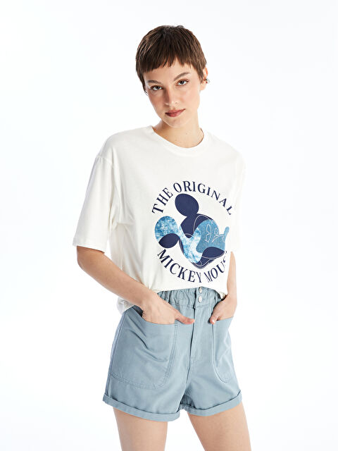LCW Vision Crew Neck Mickey Mouse Printed Short Sleeve Oversize Women's T-Shirt - S4DO32Z8-R9J