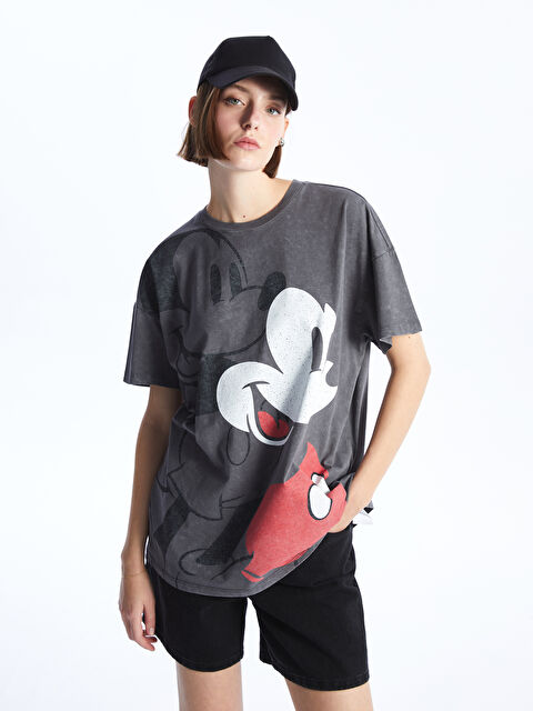 LCW Vision Crew Neck Mickey Mouse Printed Short Sleeve Oversize Women's T-Shirt - S4DO33Z8-DC4