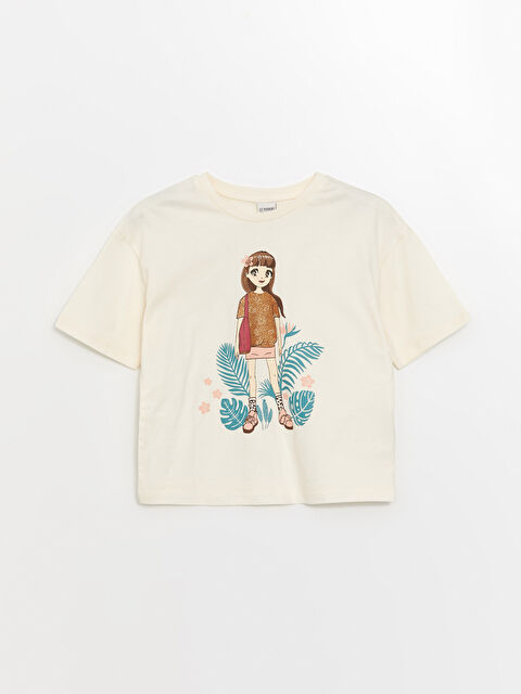 LCW Kids Crew Neck Printed Short Sleeve Girls' T-Shirt - S4DO91Z4-FEL