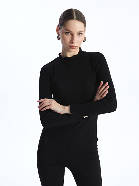 LCW Modest Dik Yaka Düz Uzun Kollu Kadın Tişört - S4DP01Z8-CVL