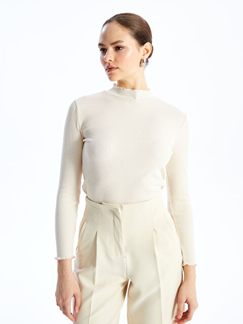 LCW Modest Dik Yaka Düz Uzun Kollu Kadın Tişört - S4DP01Z8-FDL