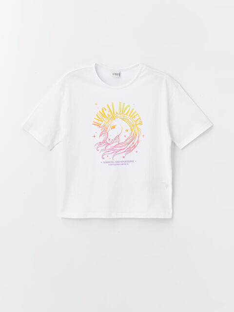 LCW Kids تيشيرت للبنات بياقة دائرية مطبوع كم قصير - S4DP11Z4-Q6K