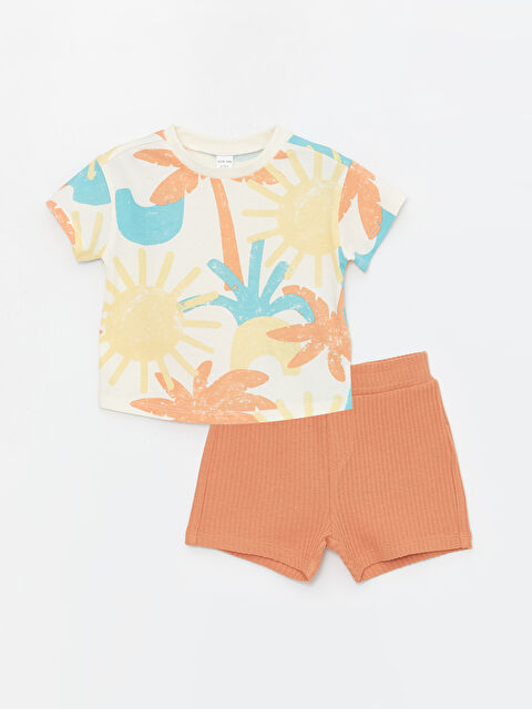 LCW baby Crew Neck Short Sleeve Printed Baby Boys' T-Shirt and Shorts 2 Pack Set - S4DQ89Z1-LRB