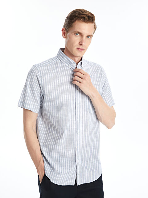 LCWAIKIKI Classic Regular Fit Short Sleeve Striped Poplin Men's Shirt - S4DS27Z8-LGS